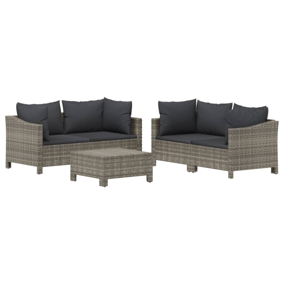 Set mobilier de grădină cu perne, 5 piese, gri, poliratan - 2 | YEO