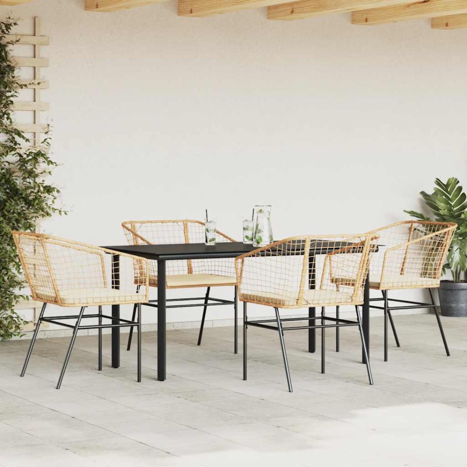 Set mobilier de grădină cu perne 5 piese maro sticlă polirattan - 2 | YEO
