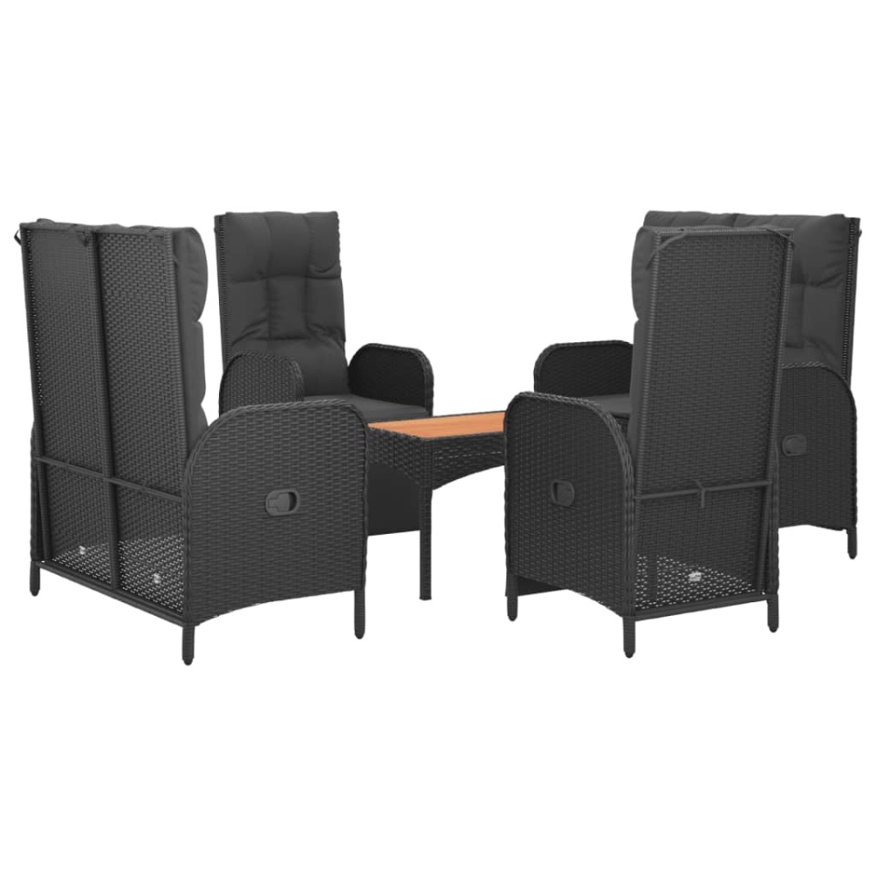 Set mobilier de grădină cu perne, 5 piese, negru, poliratan - 2 | YEO