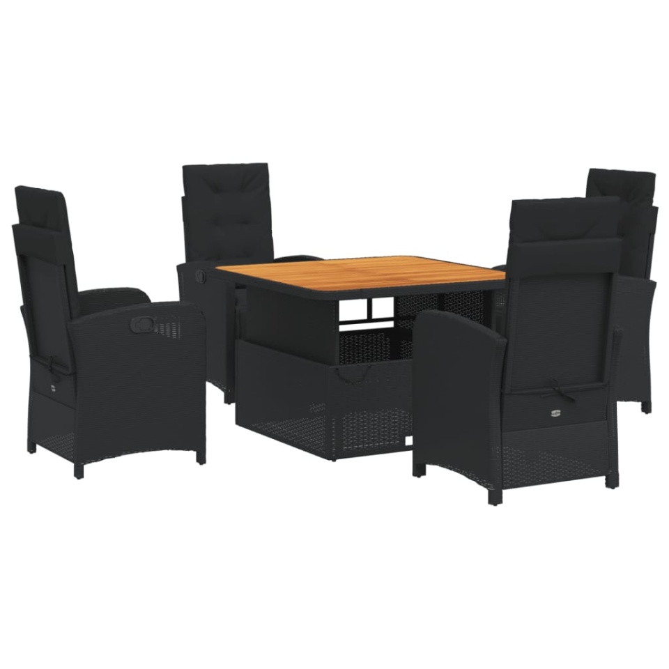 Set mobilier de grădină cu perne, 5 piese, negru, poliratan - 1 | YEO