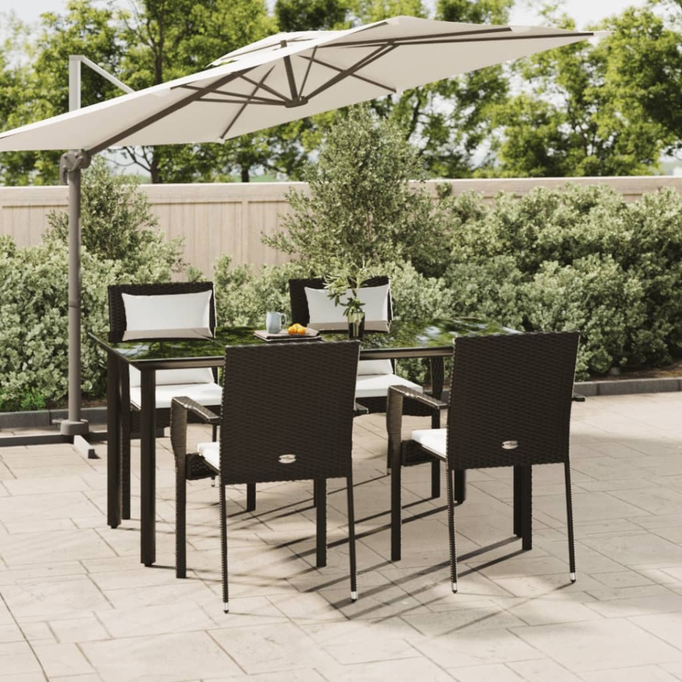 Set mobilier de grădină cu perne, 5 piese, negru, poliratan