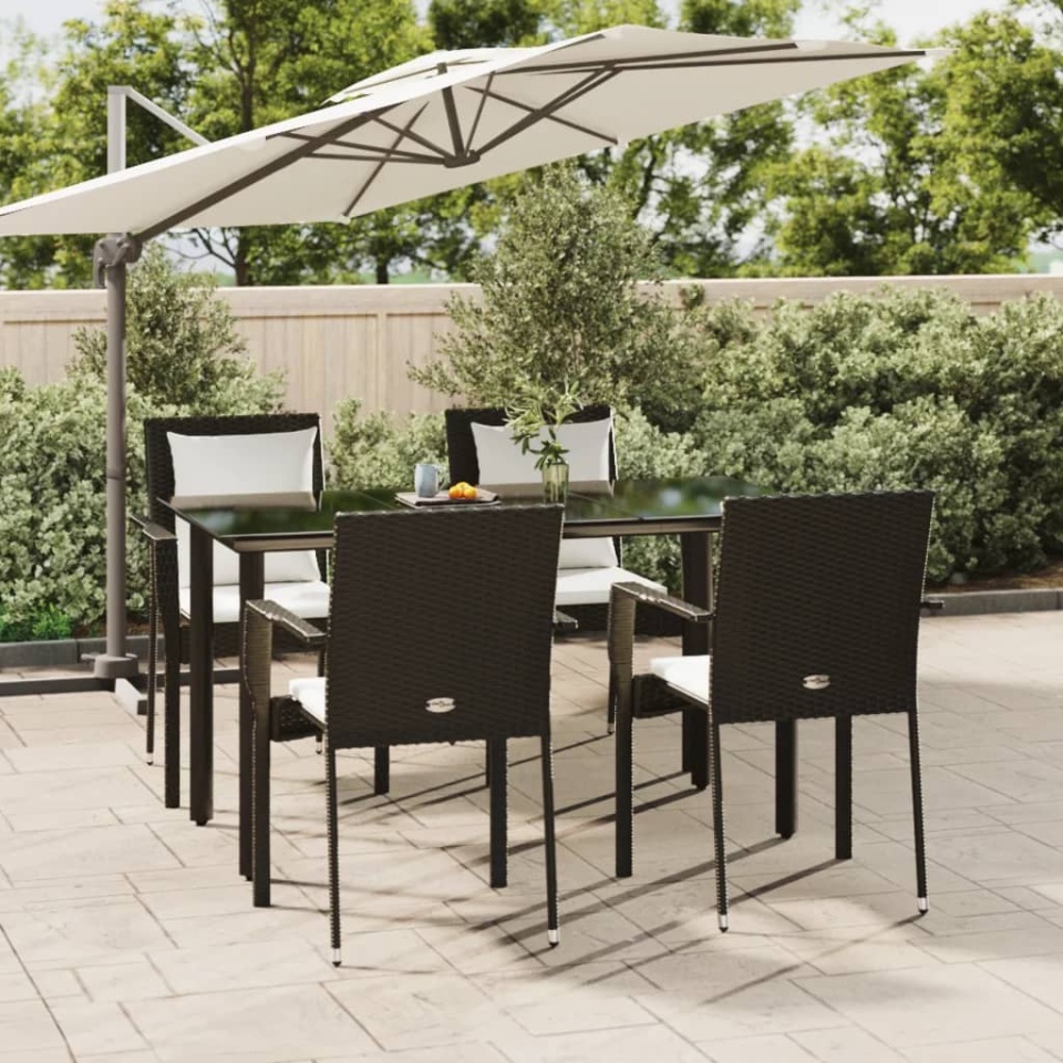 Set mobilier de grădină cu perne, 5 piese, negru, poliratan