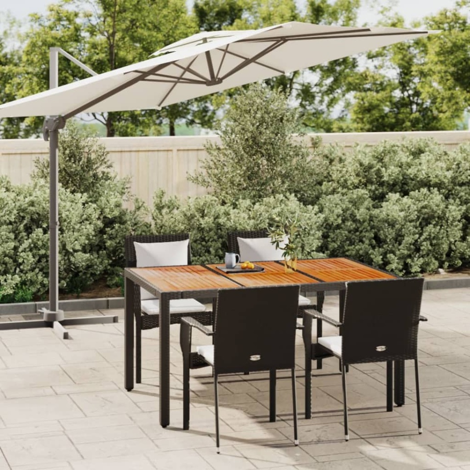 Set mobilier de grădină cu perne, 5 piese, negru, poliratan
