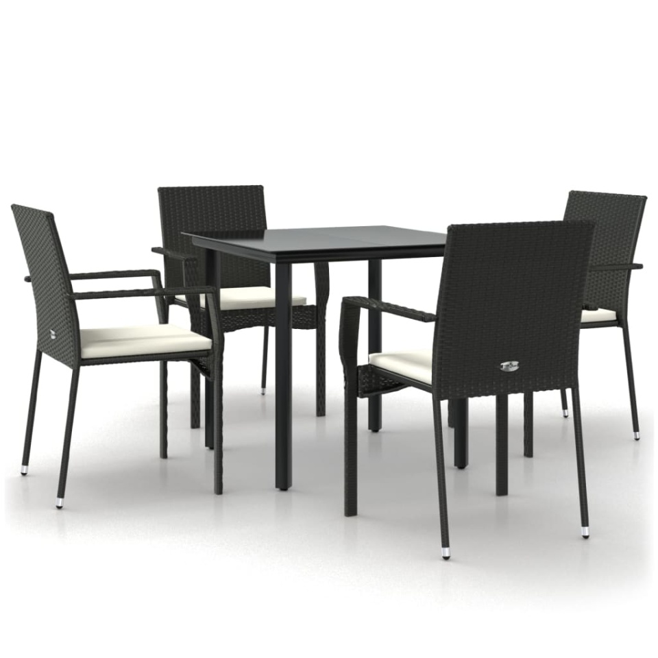 Set mobilier de grădină cu perne, 5 piese, negru, poliratan - 1 | YEO