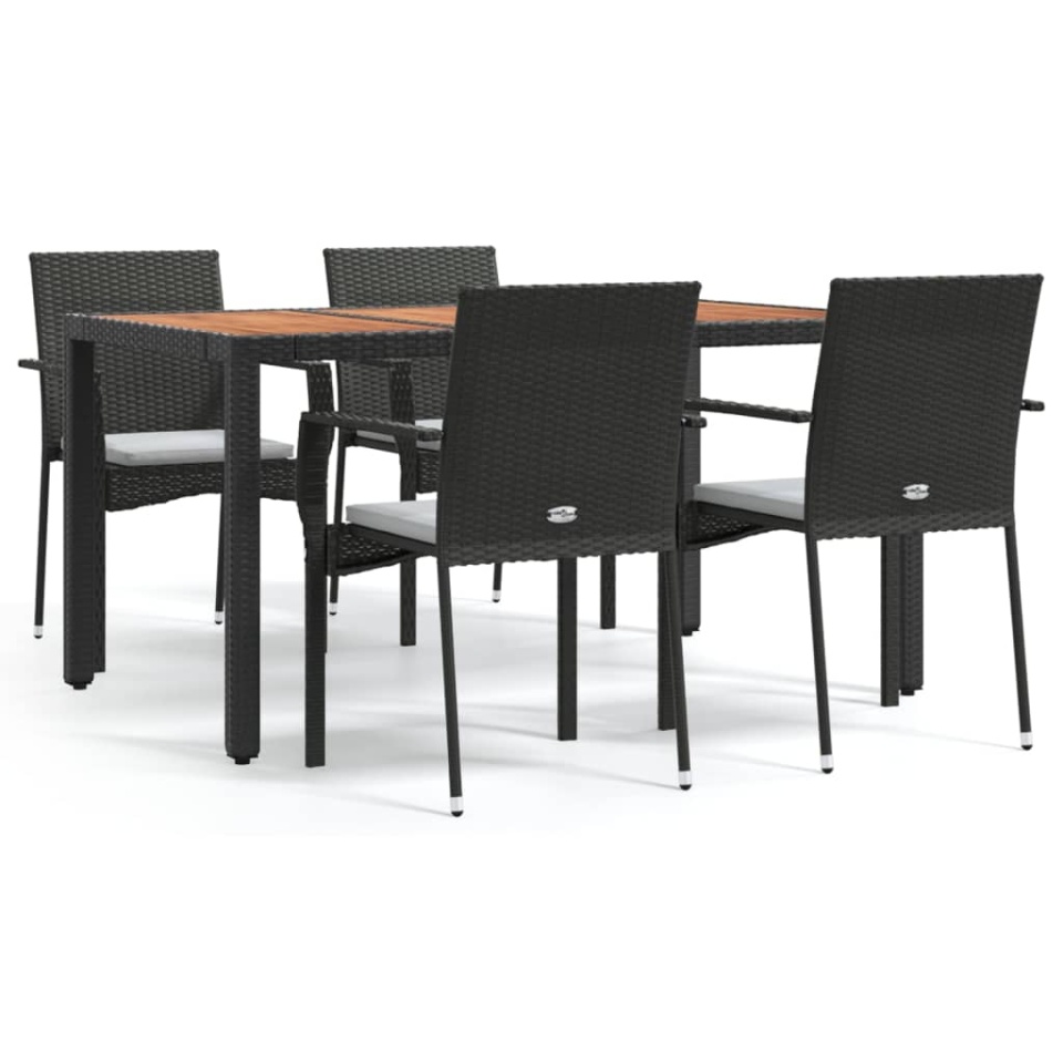Set mobilier de grădină cu perne, 5 piese, negru, poliratan - 1 | YEO