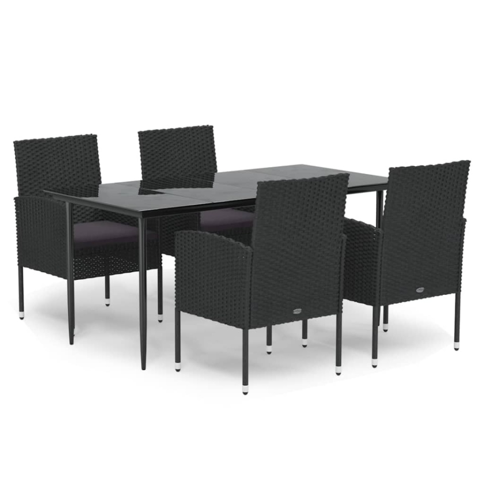 Set mobilier de grădină cu perne, 5 piese, negru, poliratan - 1 | YEO