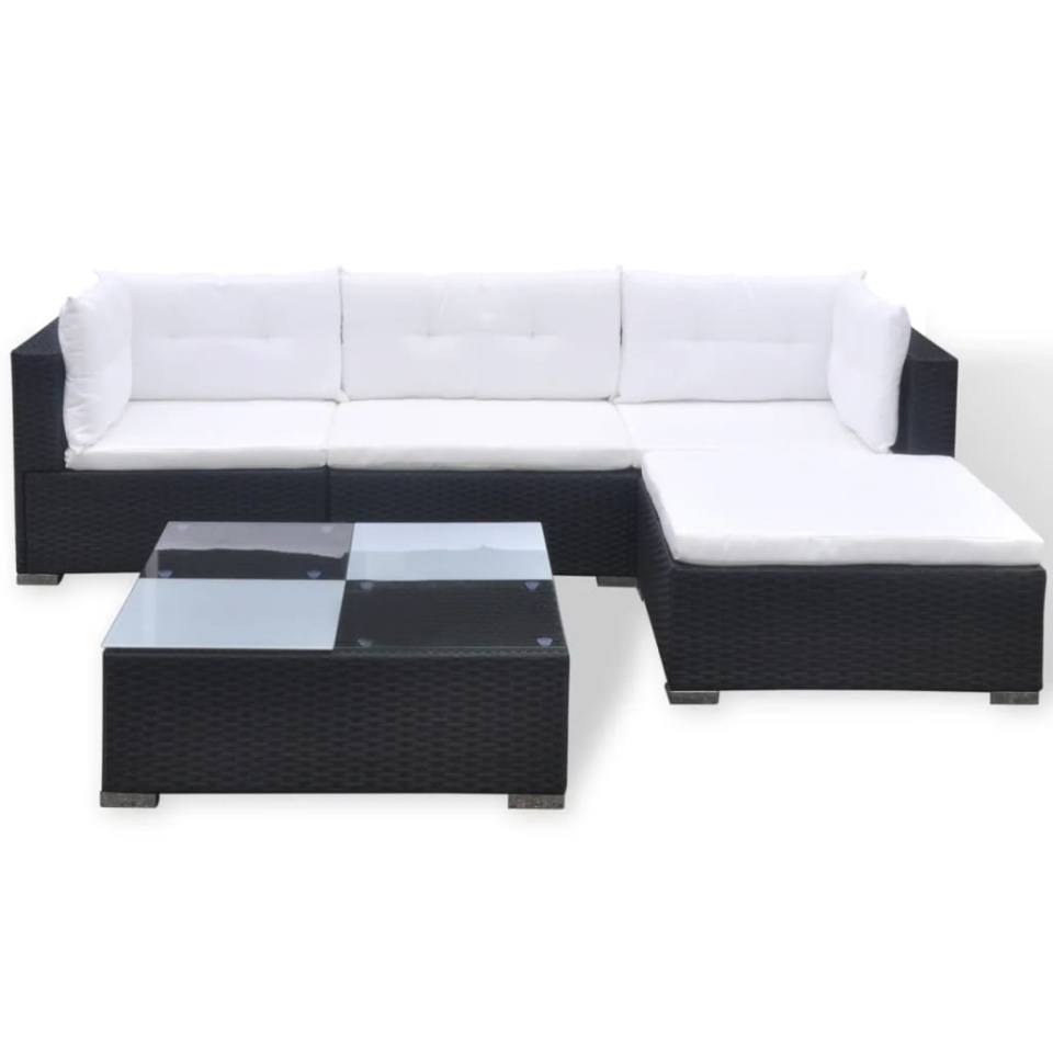 Set mobilier de grădină cu perne, 5 piese, negru, poliratan - 2 | YEO