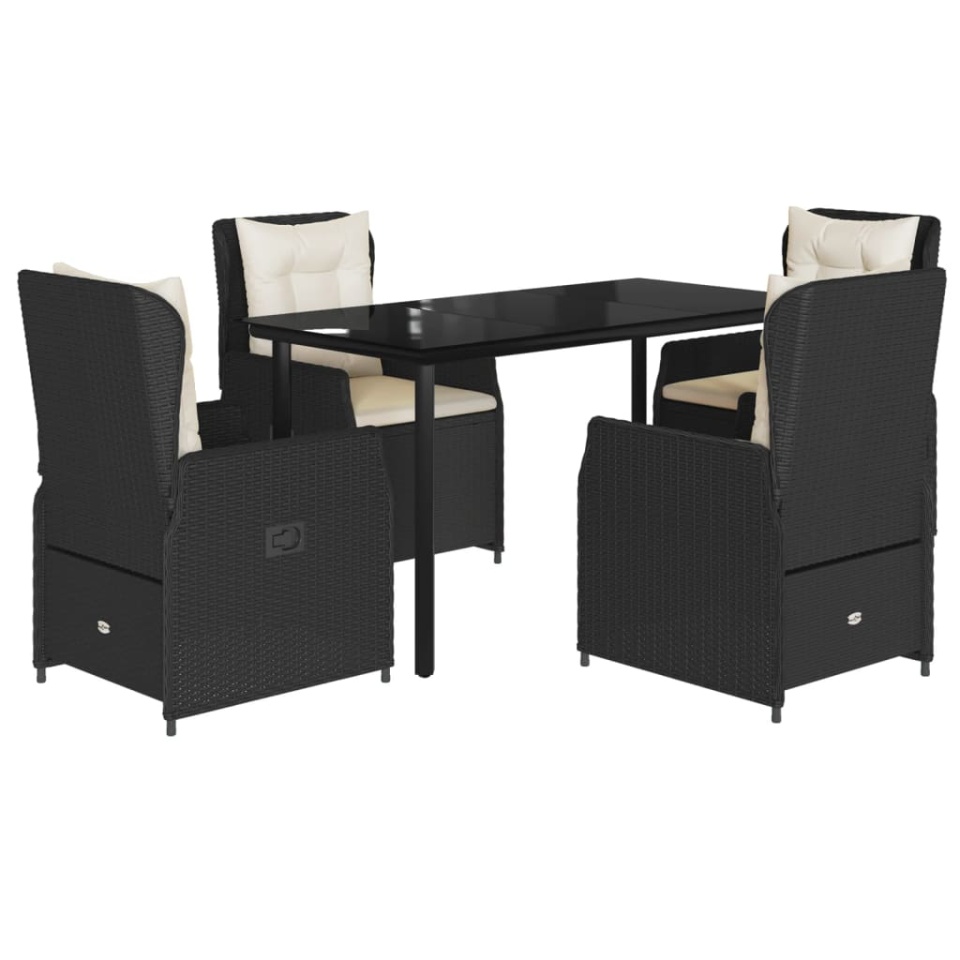 Set mobilier de grădină cu perne, 5 piese, negru, poliratan - 1 | YEO