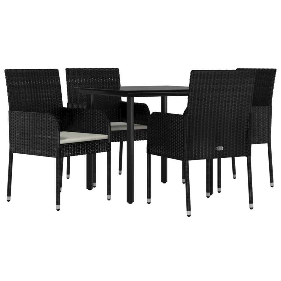 Set mobilier de grădină cu perne, 5 piese, negru, poliratan - 2 | YEO