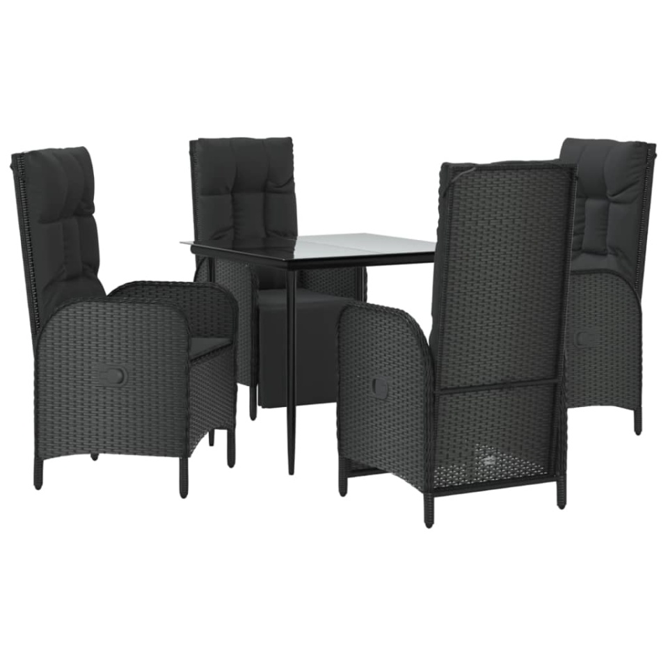 Set mobilier de grădină cu perne, 5 piese, negru, poliratan - 2 | YEO