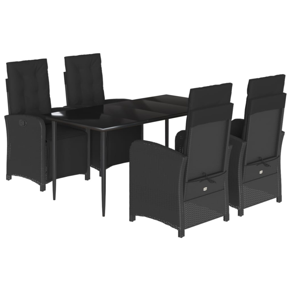 Set mobilier de grădină cu perne, 5 piese, negru, poliratan - 1 | YEO