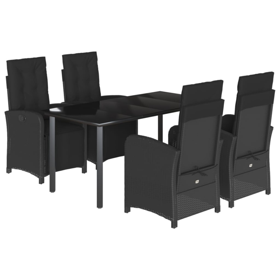 Set mobilier de grădină cu perne, 5 piese, negru, poliratan - 1 | YEO