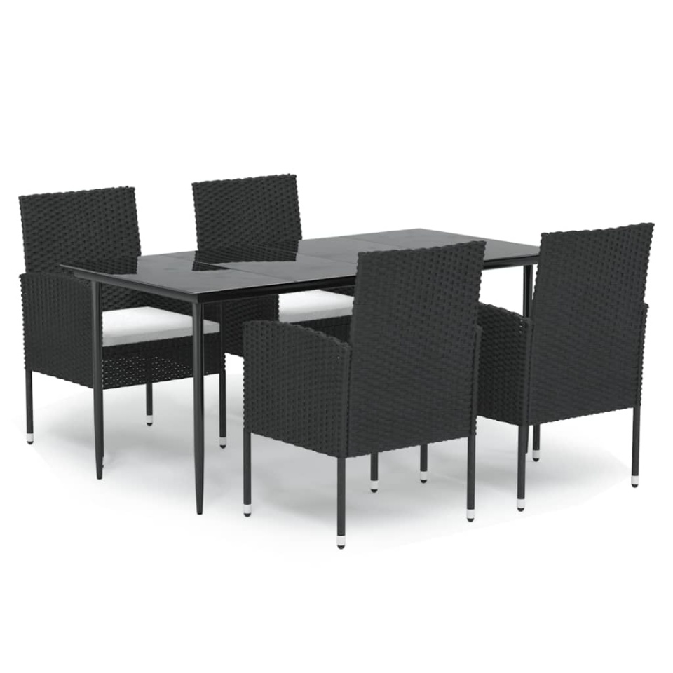 Set mobilier de grădină cu perne, 5 piese, negru, poliratan - 1 | YEO