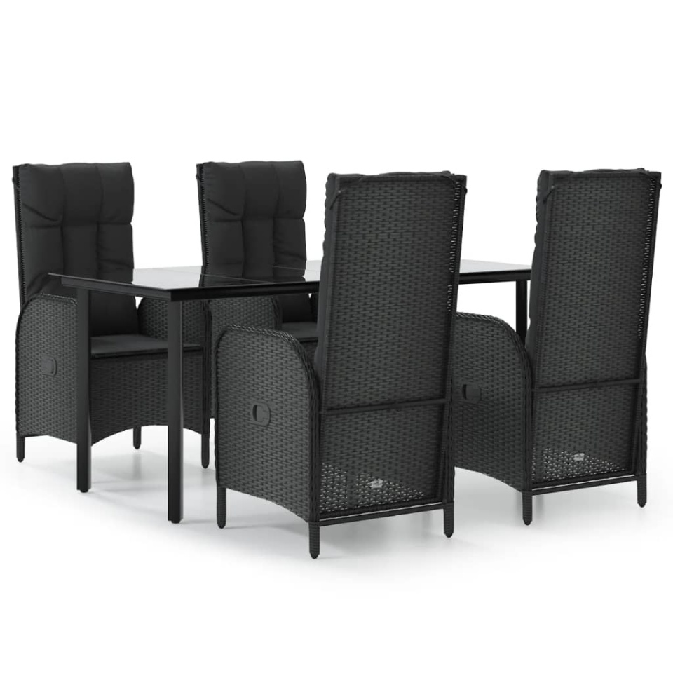 Set mobilier de grădină cu perne, 5 piese, negru, poliratan - 1 | YEO