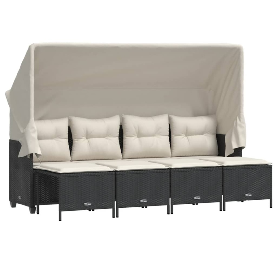 Set mobilier de grădină cu perne, 5 piese, negru, poliratan - 1 | YEO