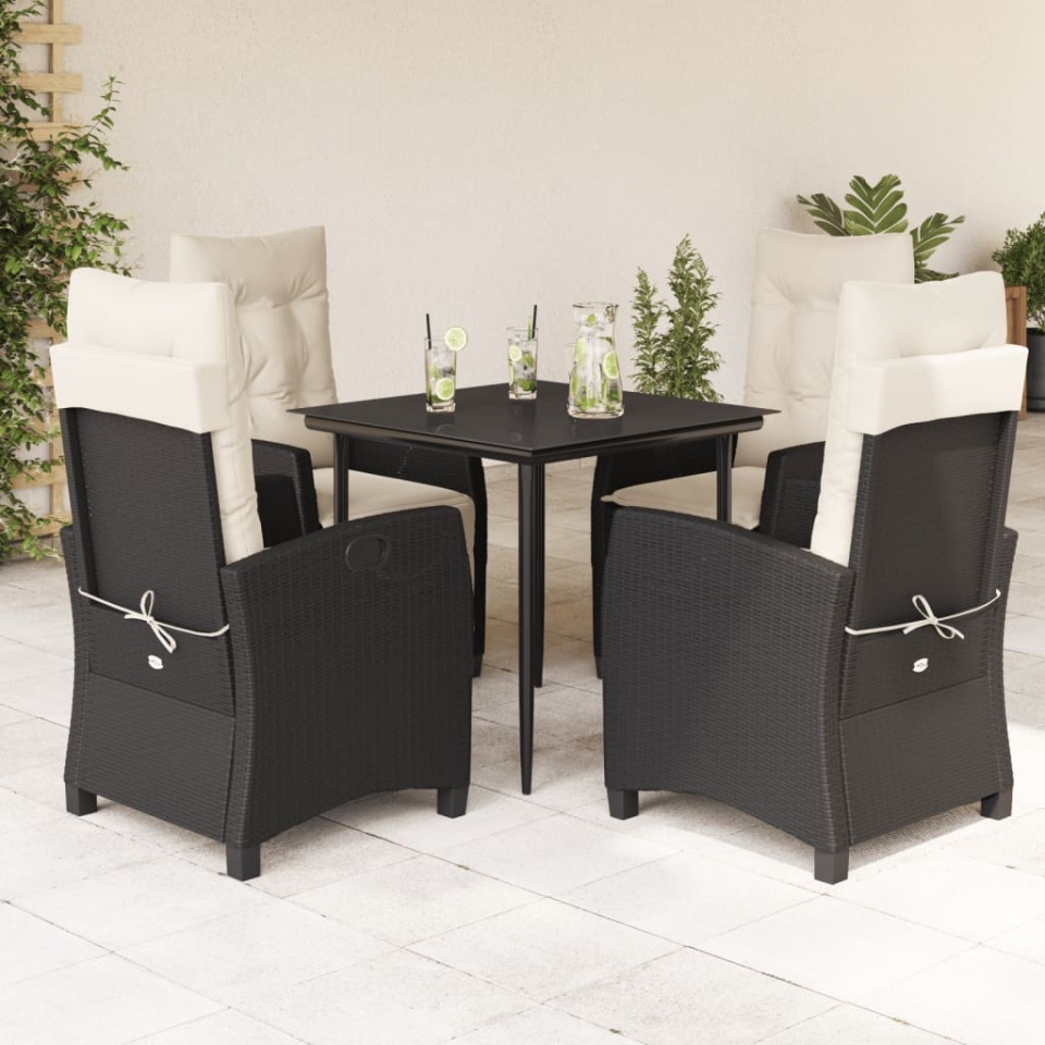 Set mobilier de grădină cu perne, 5 piese, negru, poliratan