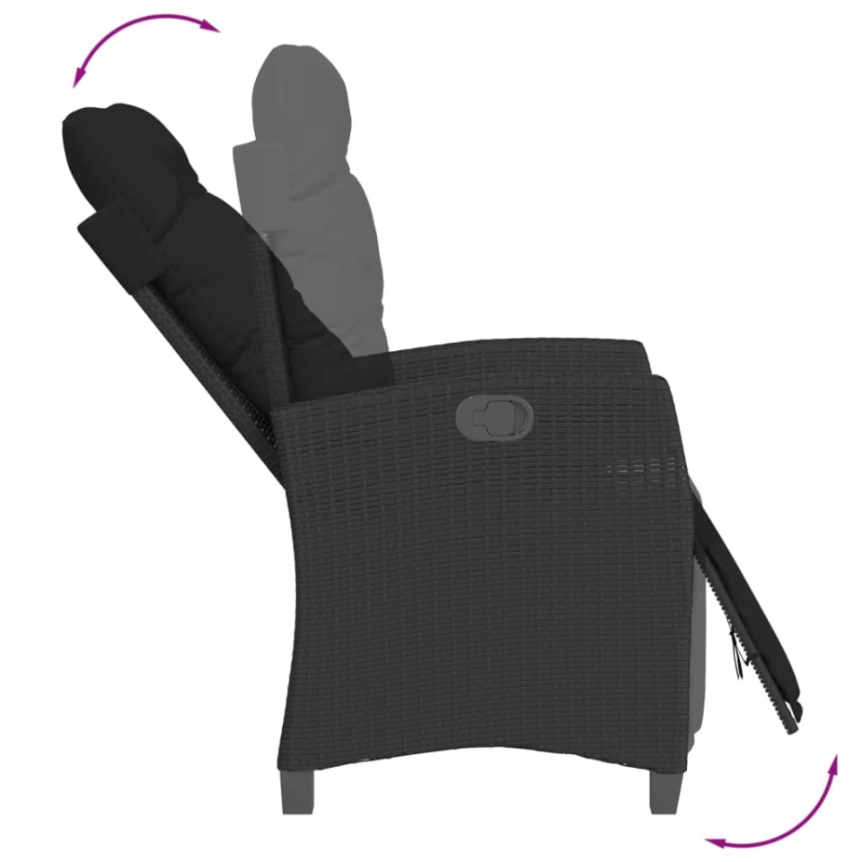Set mobilier de grădină cu perne, 5 piese, negru, poliratan - 3 | YEO