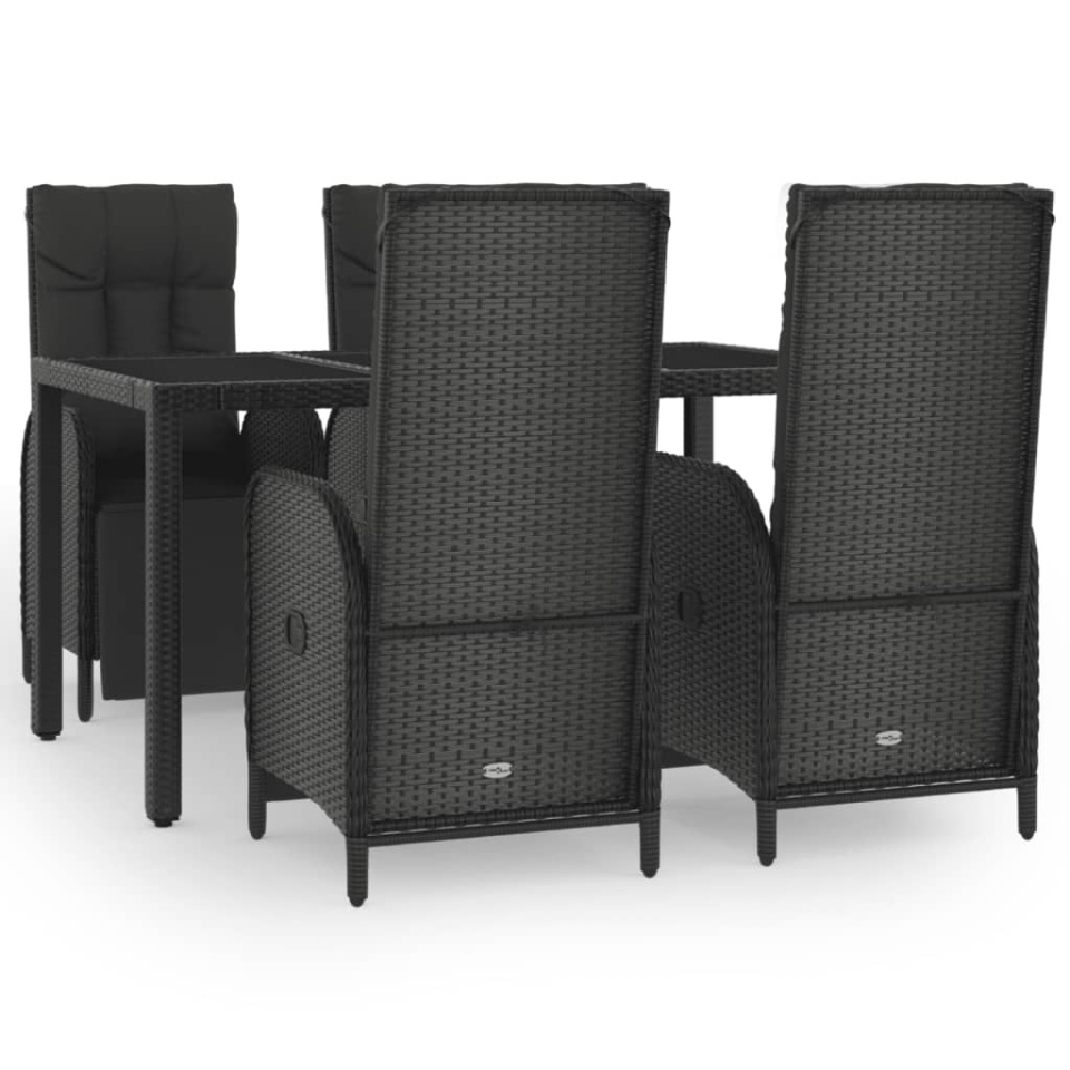 Set mobilier de grădină cu perne, 5 piese, negru, poliratan - 1 | YEO