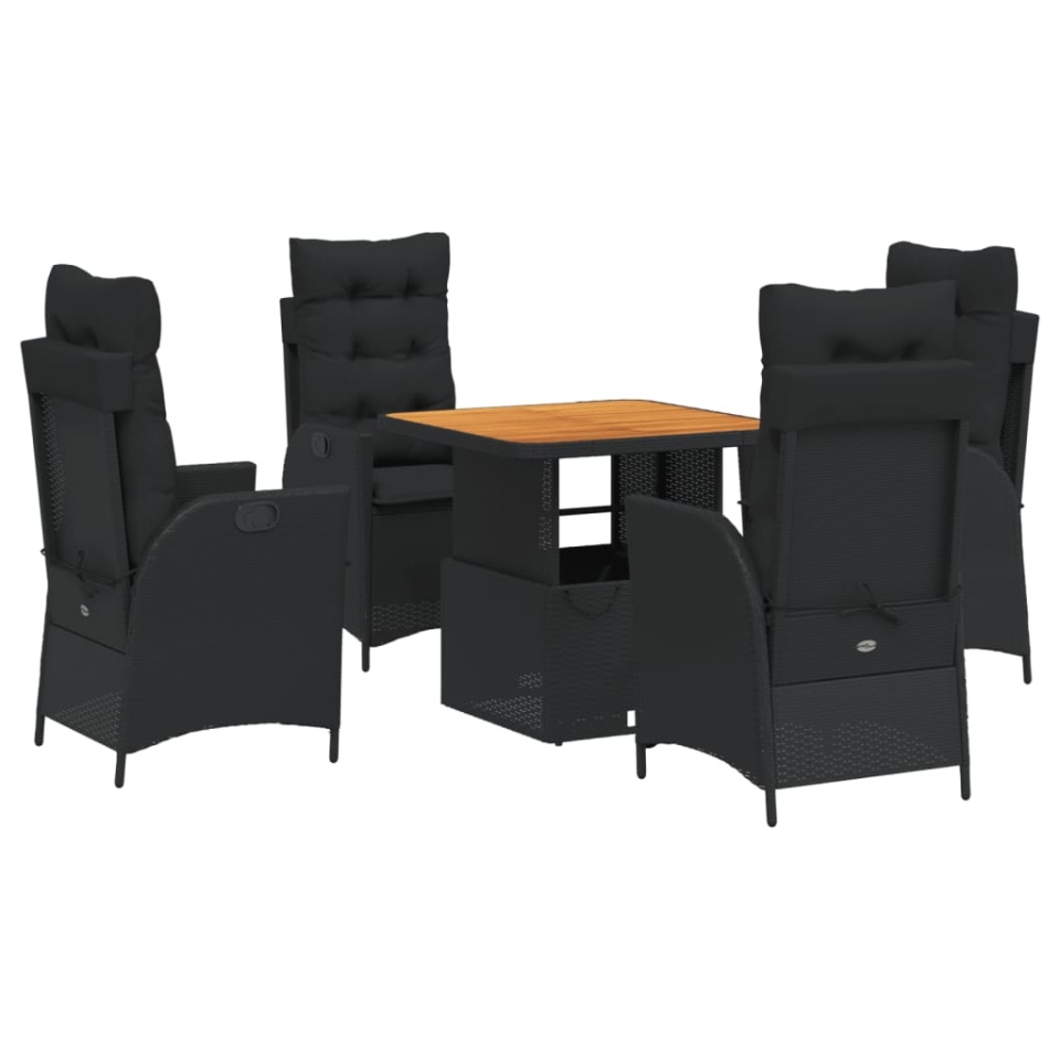 Set mobilier de grădină cu perne, 5 piese, negru, poliratan - 1 | YEO