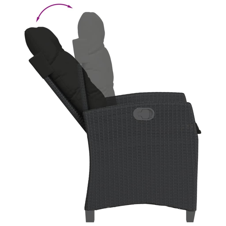 Set mobilier de grădină cu perne, 5 piese, negru, poliratan - 3 | YEO