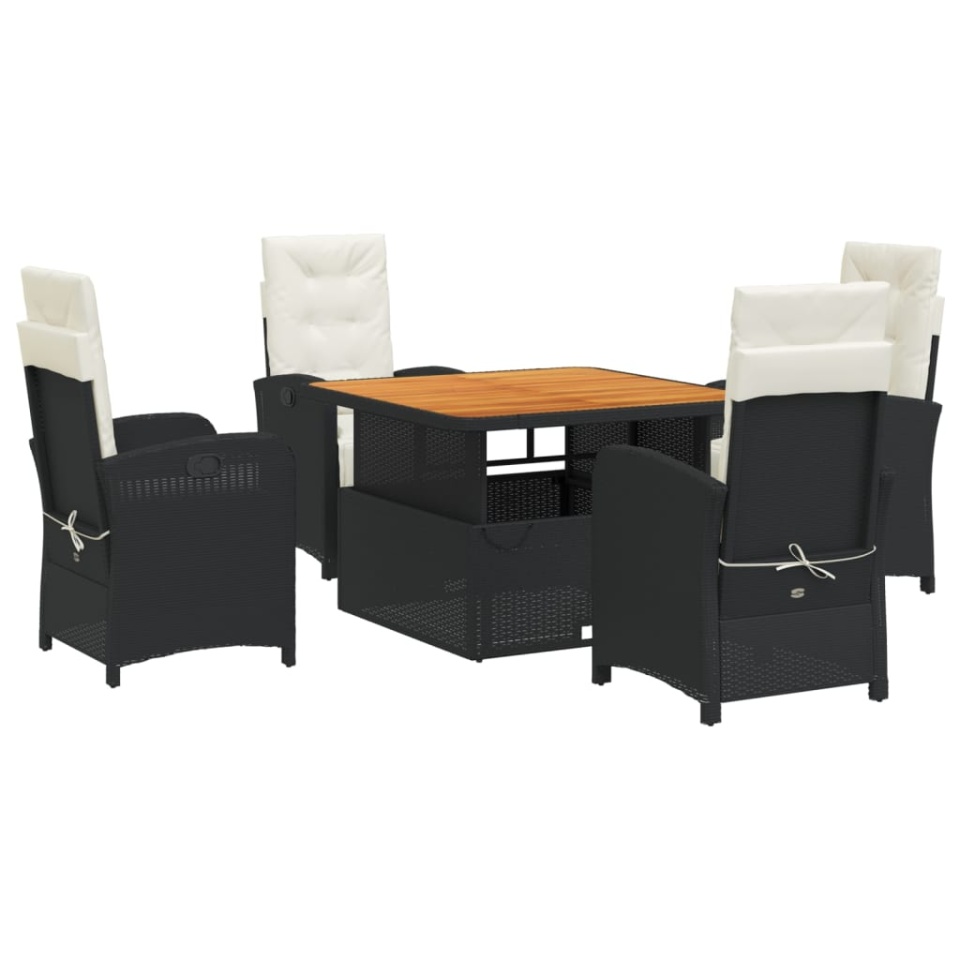 Set mobilier de grădină cu perne, 5 piese, negru, poliratan - 1 | YEO
