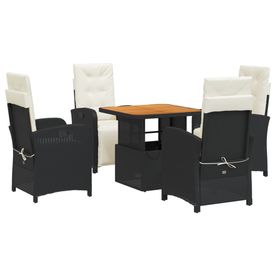 Set mobilier de grădină cu perne, 5 piese, negru, poliratan - 1 | YEO