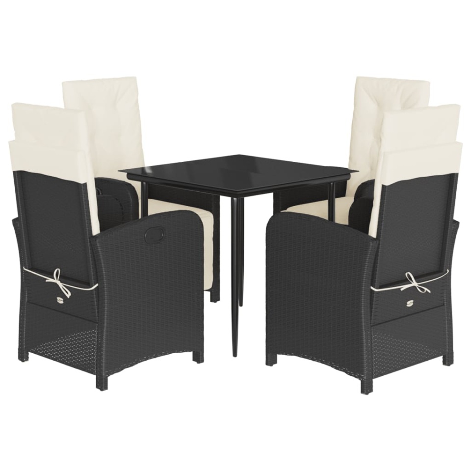 Set mobilier de grădină cu perne, 5 piese, negru, poliratan - 1 | YEO