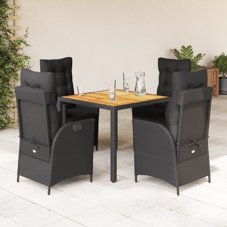 Set mobilier de grădină cu perne, 5 piese, negru, poliratan
