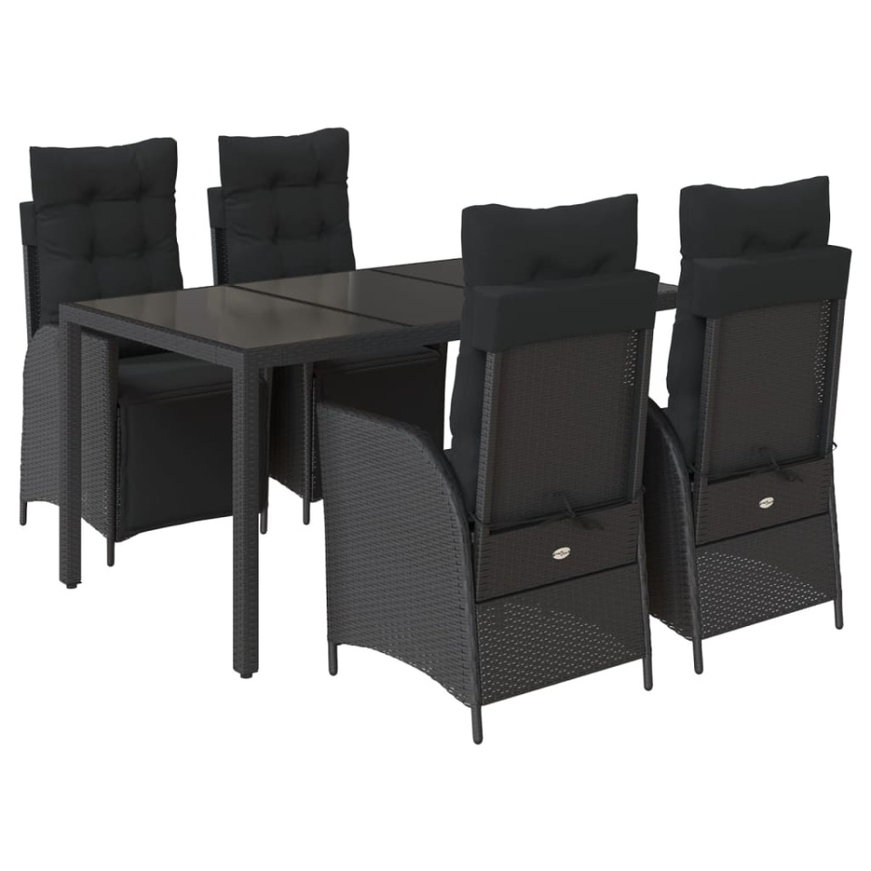 Set mobilier de grădină cu perne, 5 piese, negru, poliratan - 1 | YEO