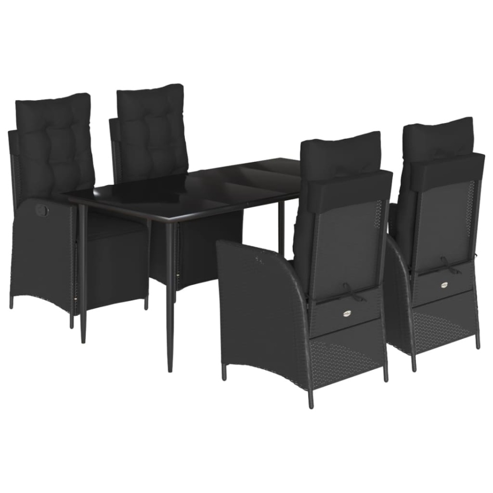 Set mobilier de grădină cu perne, 5 piese, negru, poliratan - 1 | YEO