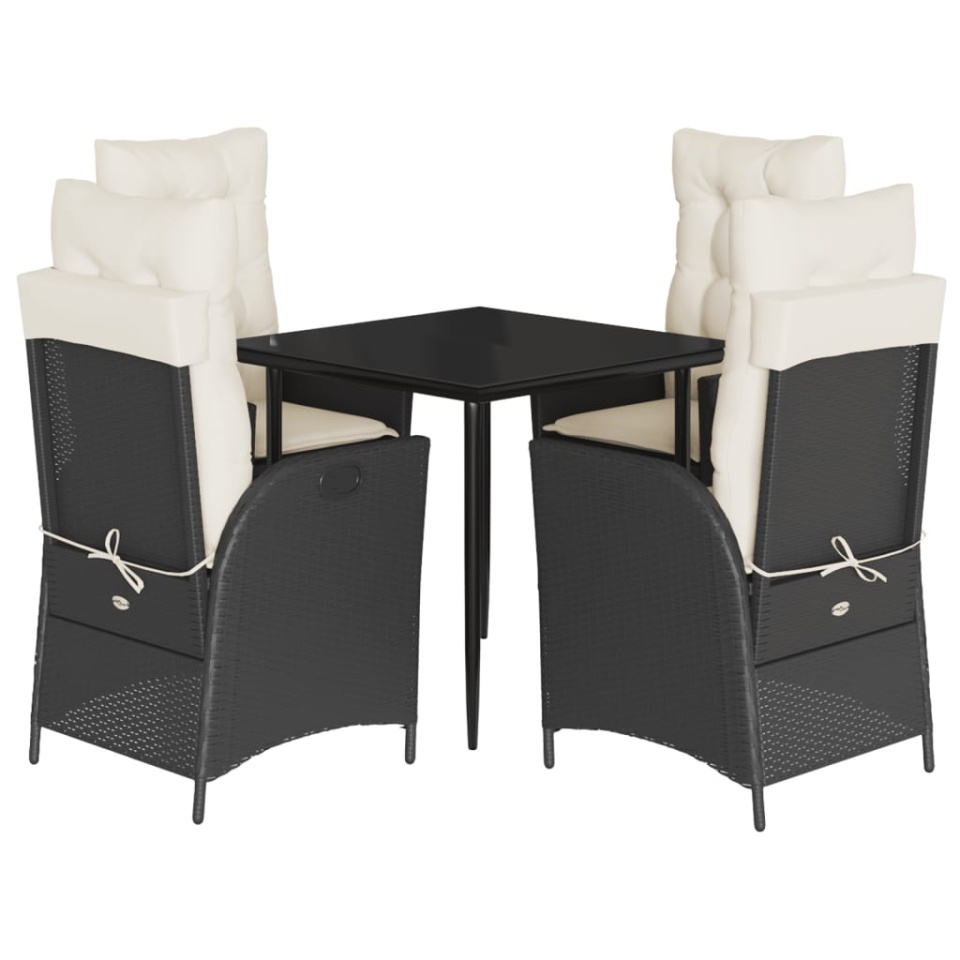 Set mobilier de grădină cu perne, 5 piese, negru, poliratan - 1 | YEO