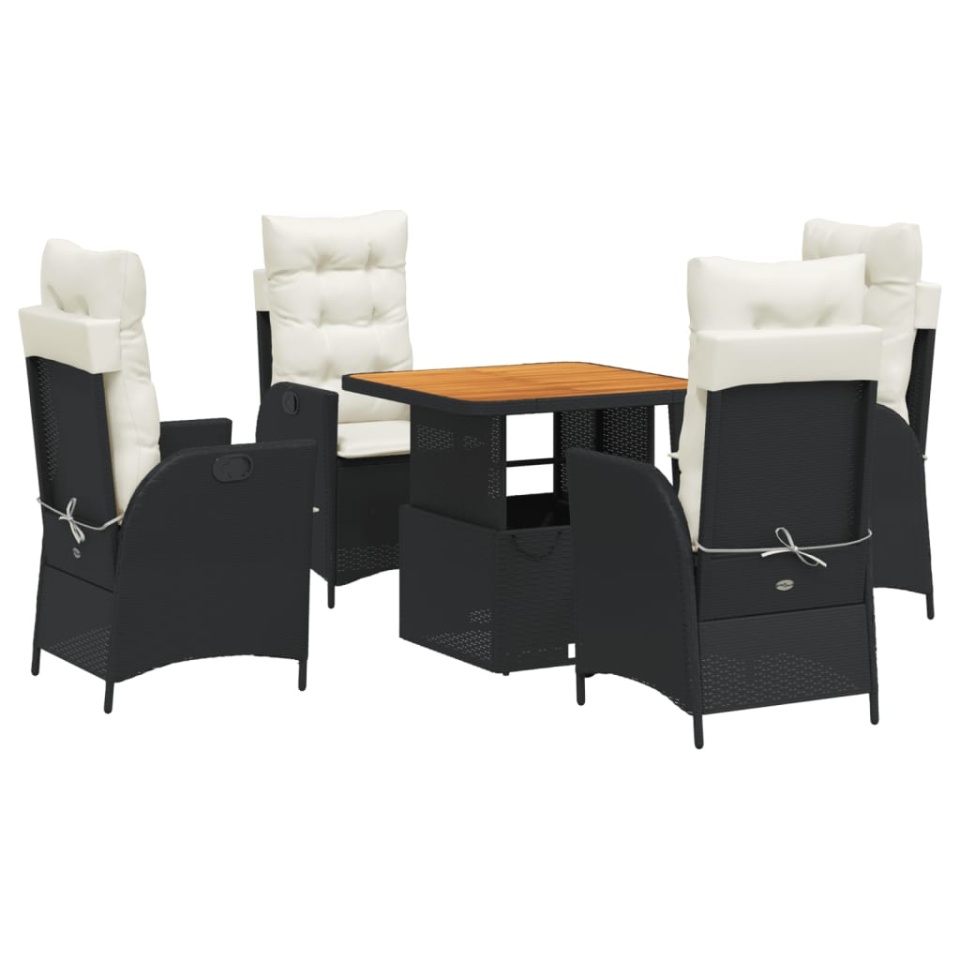 Set mobilier de grădină cu perne, 5 piese, negru, poliratan - 1 | YEO