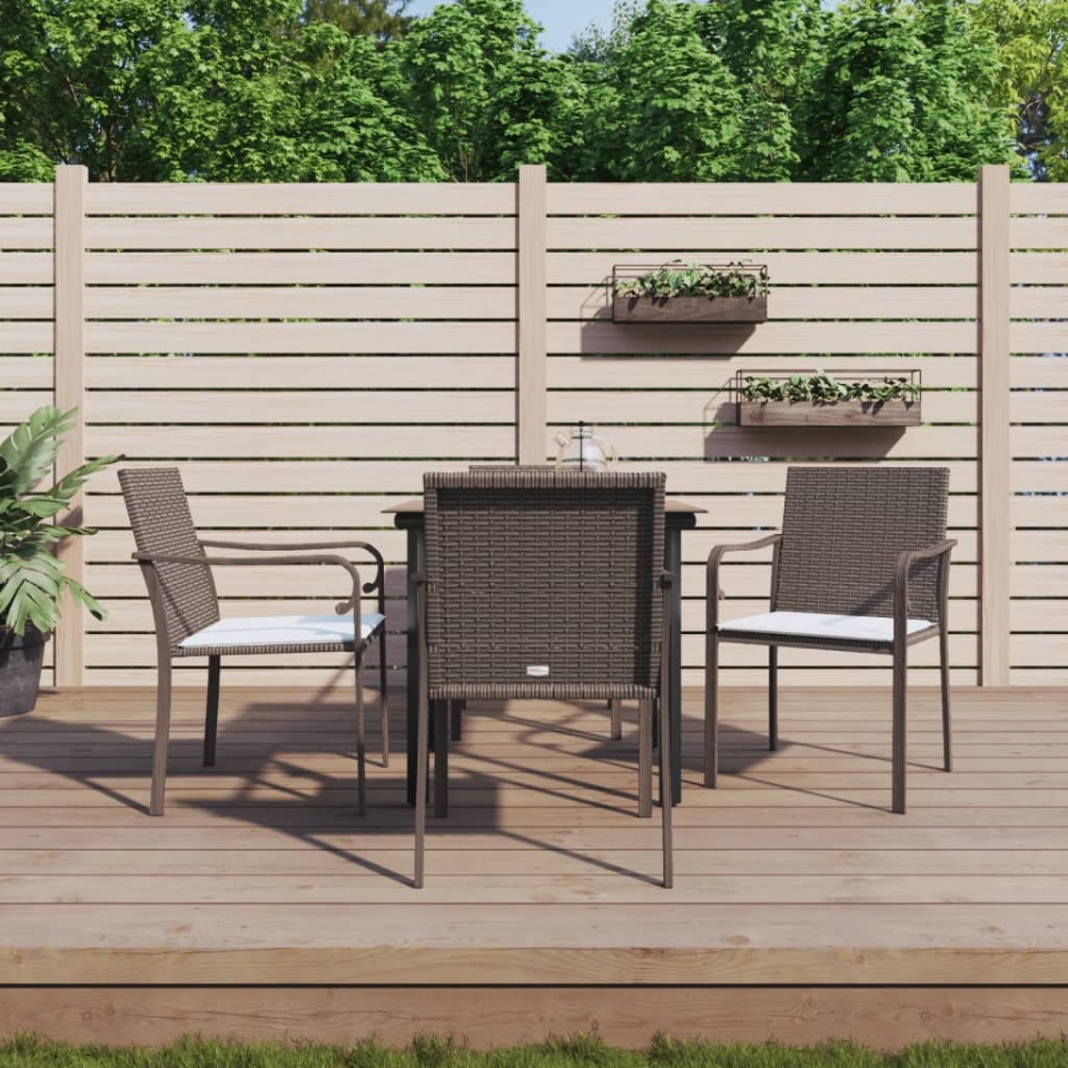 Set mobilier de grădină cu perne, 5 piese, poliratan și oțel