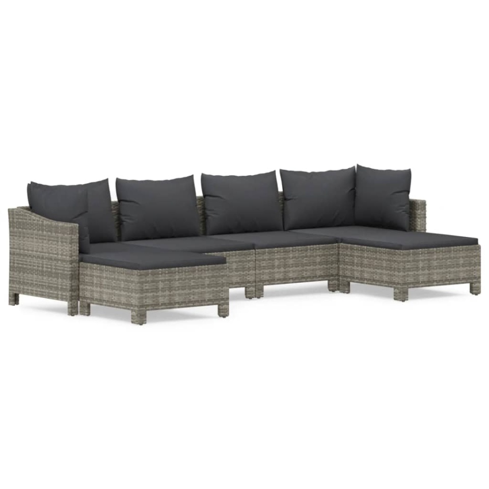 Set mobilier de grădină cu perne, 6 piese, gri, poliratan - 1 | YEO