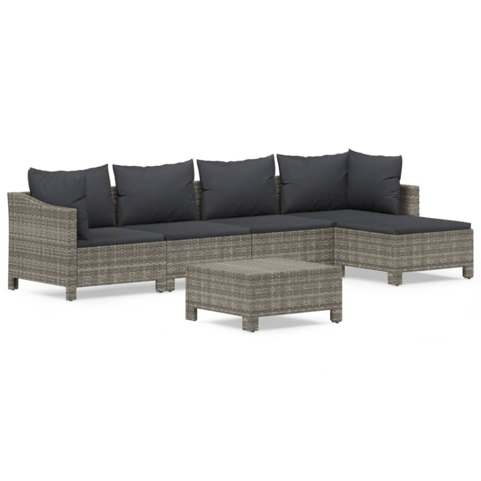 Set mobilier de grădină cu perne, 6 piese, gri, poliratan - 1 | YEO