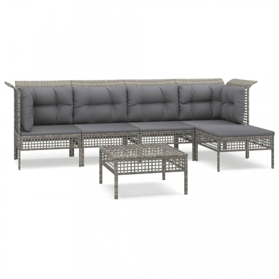 Set mobilier de grădină cu perne, 6 piese, gri, poliratan - 1 | YEO