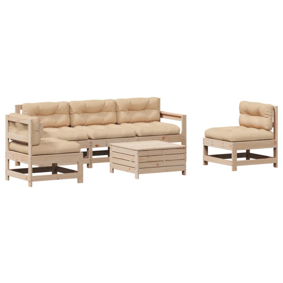 Set mobilier de grădină cu perne, 6 piese, lemn masiv de pin - 1 | YEO