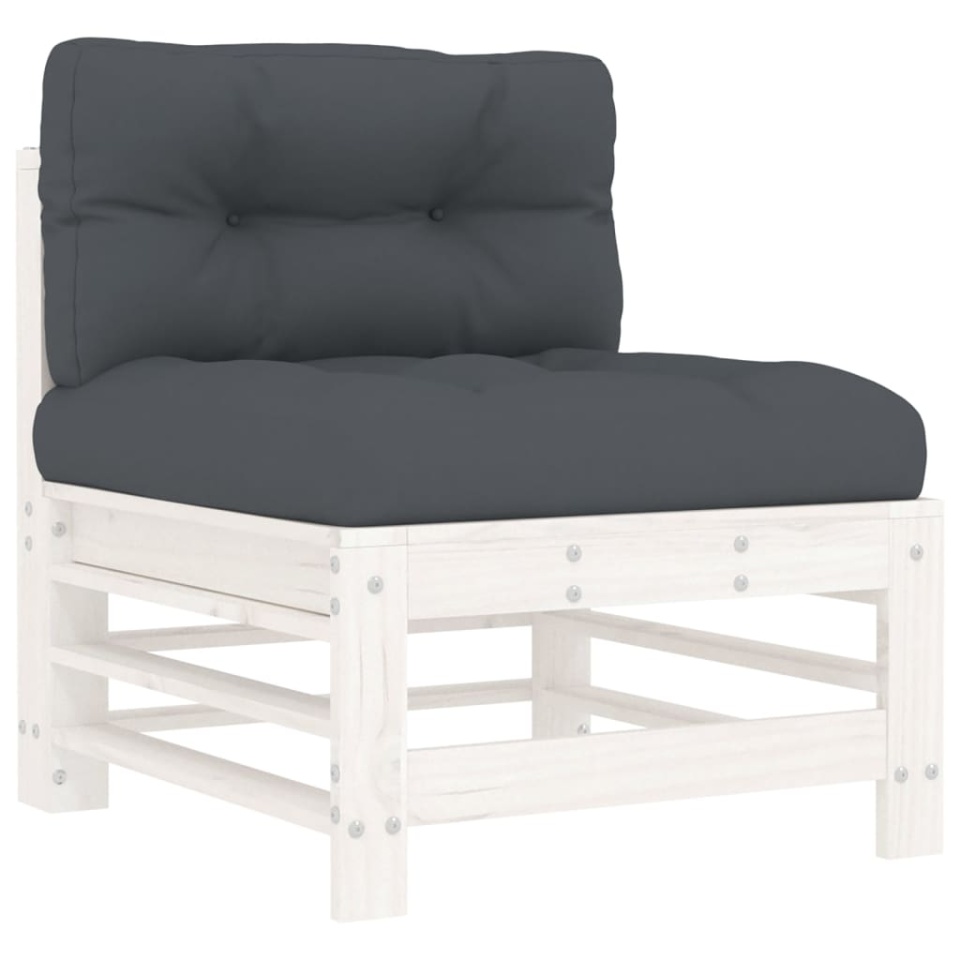 Set mobilier de grădină cu perne, 7 piese, alb, lemn masiv - 3 | YEO