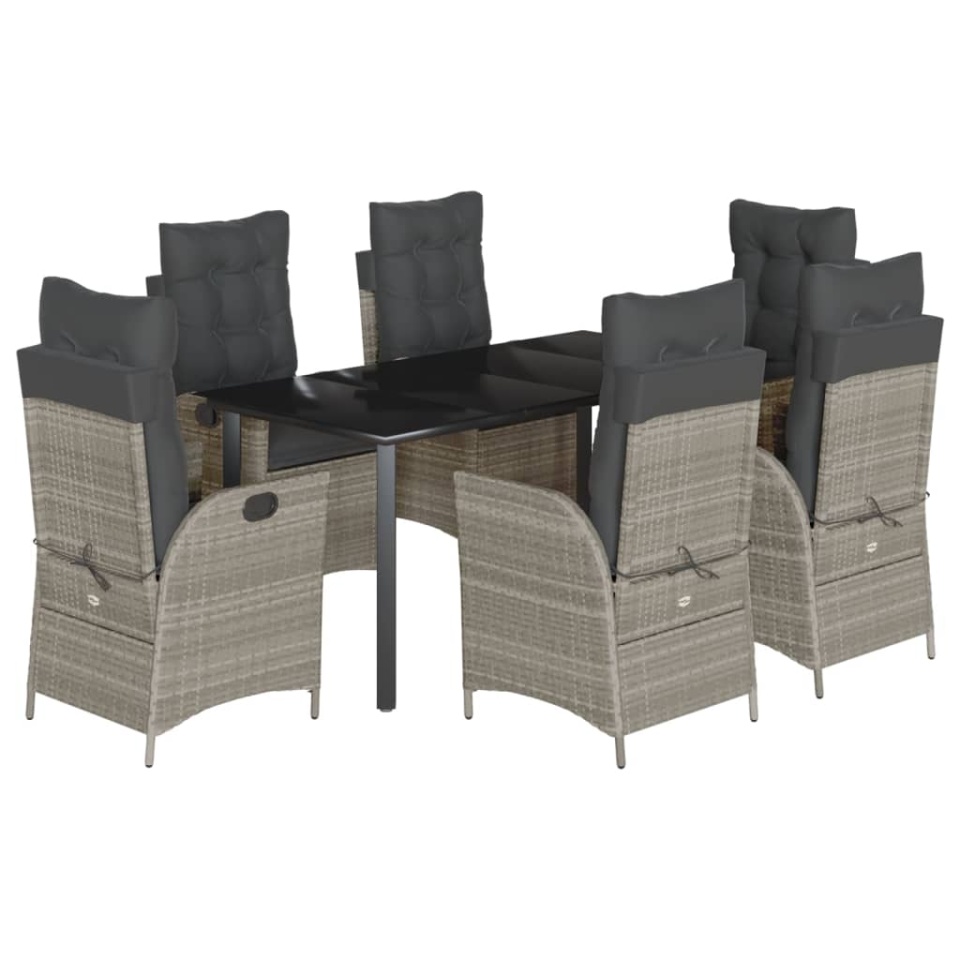 Set mobilier de grădină cu perne, 7 piese gri deschis poliratan - 1 | YEO