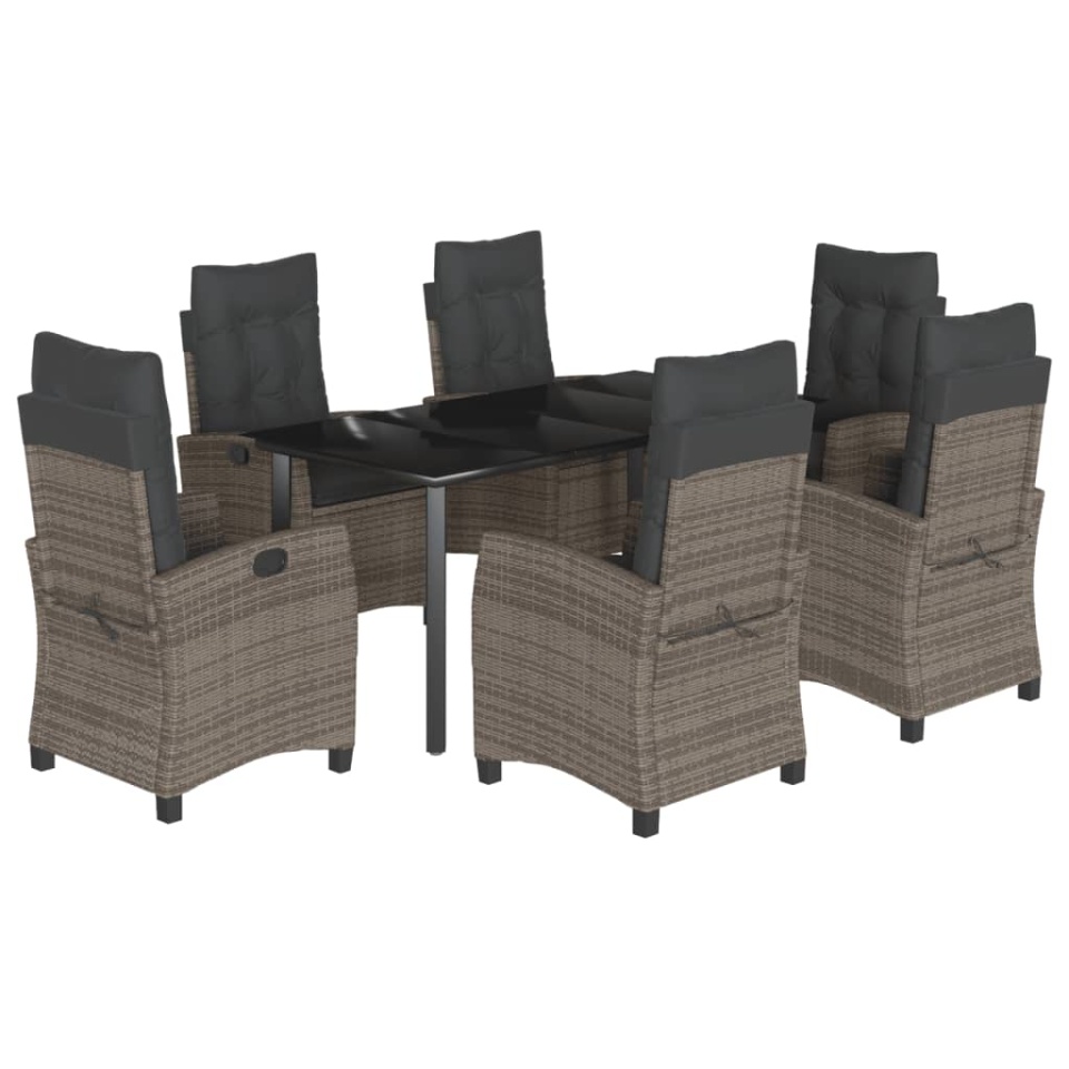Set mobilier de grădină cu perne, 7 piese, gri, poliratan - 1 | YEO
