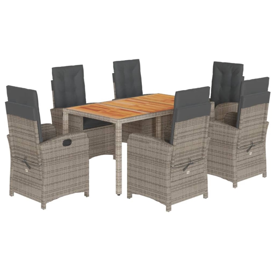 Set mobilier de grădină cu perne, 7 piese, gri, poliratan - 1 | YEO