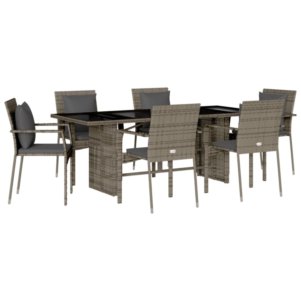 Set mobilier de grădină cu perne, 7 piese, gri, poliratan - 1 | YEO