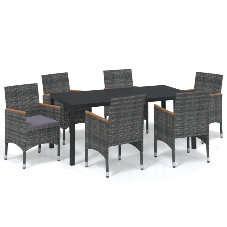 Set mobilier de grădină cu perne, 7 piese, gri, poliratan - 1 | YEO
