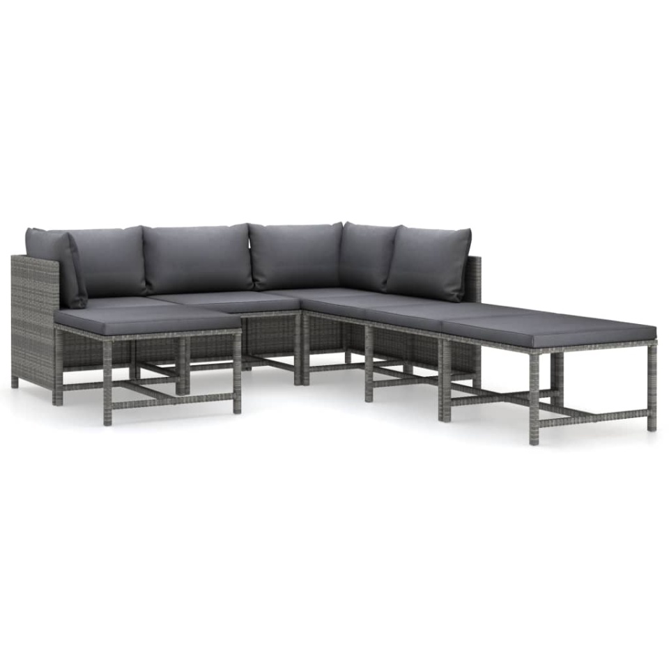 Set mobilier de grădină cu perne, 7 piese, gri, poliratan - 1 | YEO