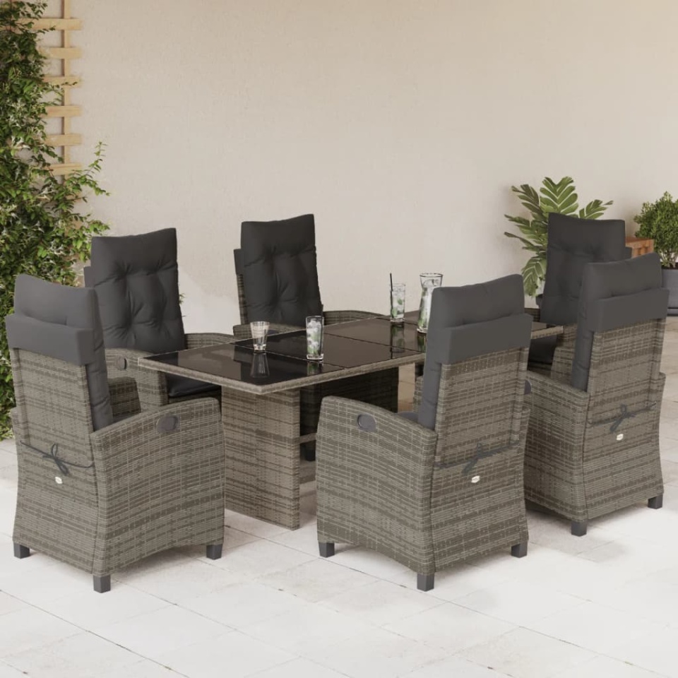 Set mobilier de grădină cu perne, 7 piese, gri, poliratan