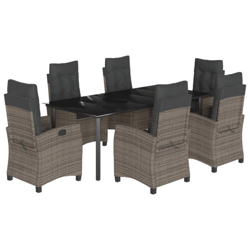 Set mobilier de grădină cu perne, 7 piese, gri, poliratan - 1 | YEO