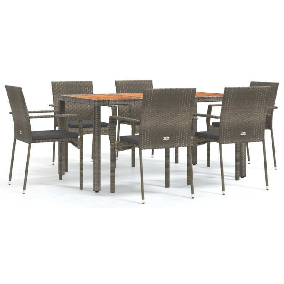 Set mobilier de grădină cu perne, 7 piese, gri, poliratan - 1 | YEO