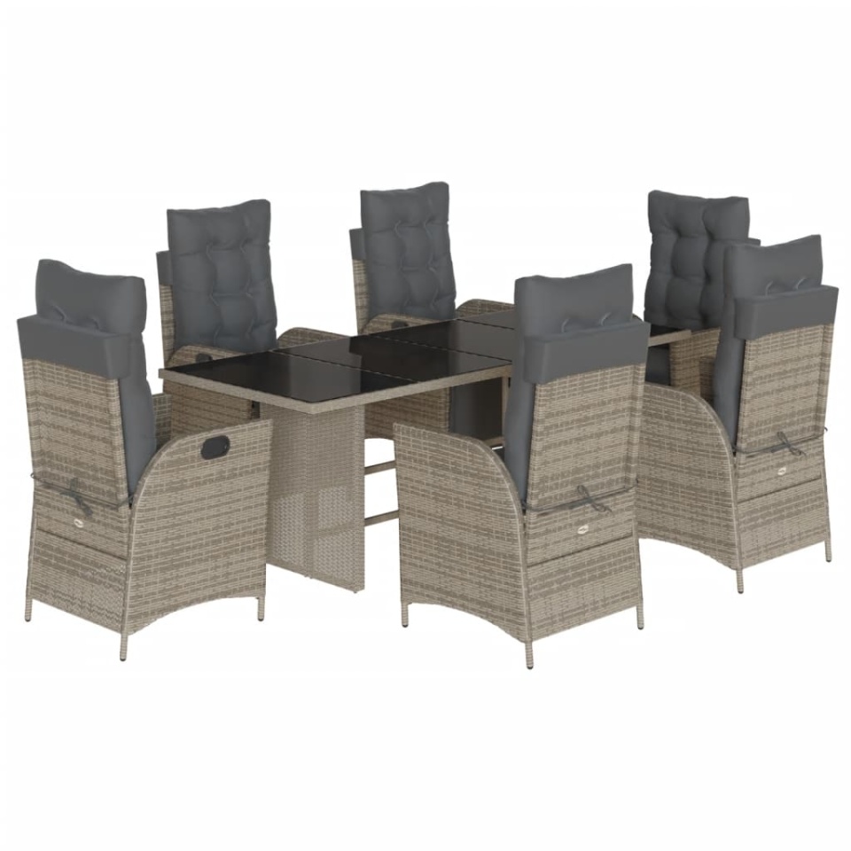 Set mobilier de grădină cu perne, 7 piese, gri, poliratan - 1 | YEO