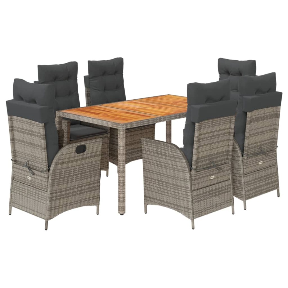 Set mobilier de grădină cu perne, 7 piese, gri, poliratan - 1 | YEO