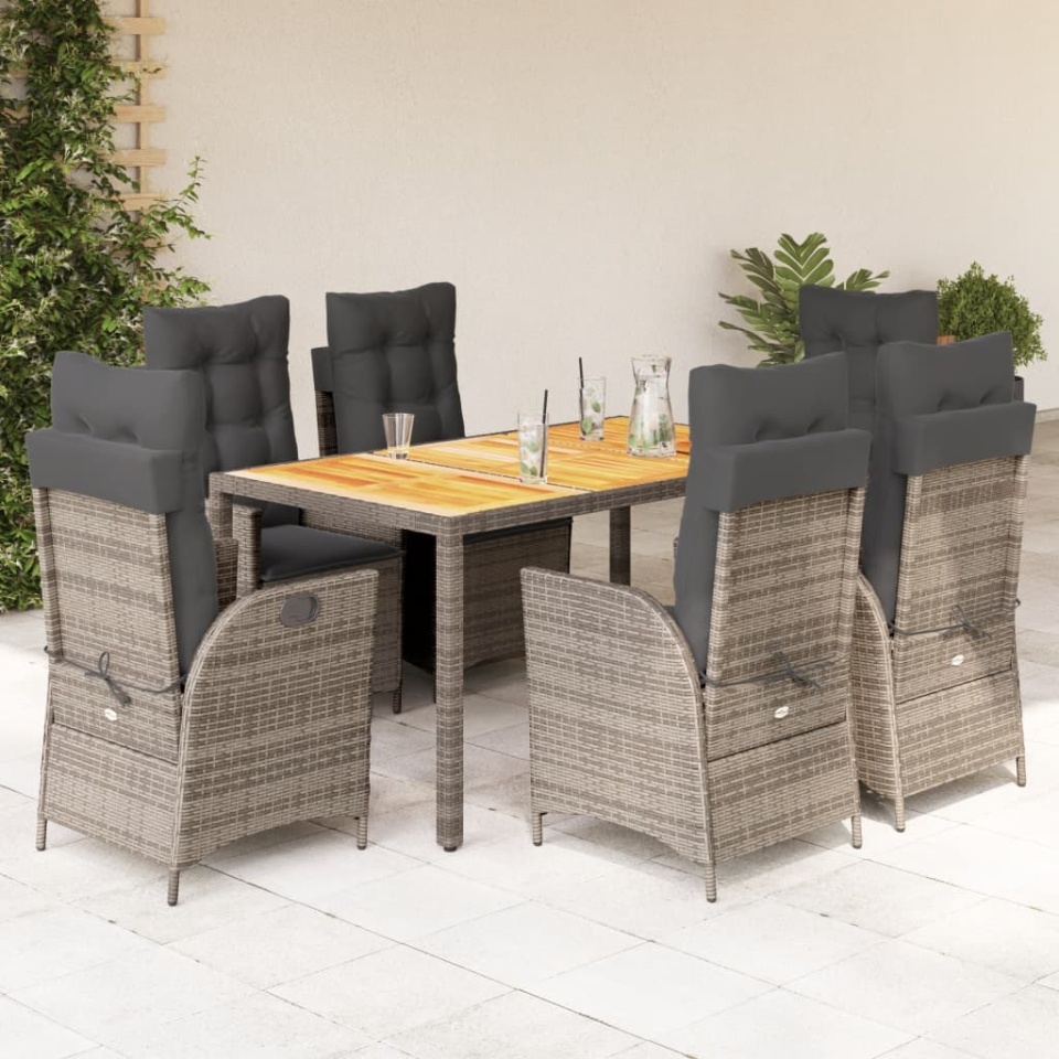 Set mobilier de grădină cu perne, 7 piese, gri, poliratan